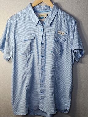 Magellan Outdoors Fish Gear Shirt Men’s 2XL Blue Gingham MagWick Fishing